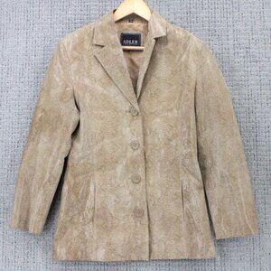 Adler Collection Leather Jacket Women Small S Beige Button Designer Snake Print